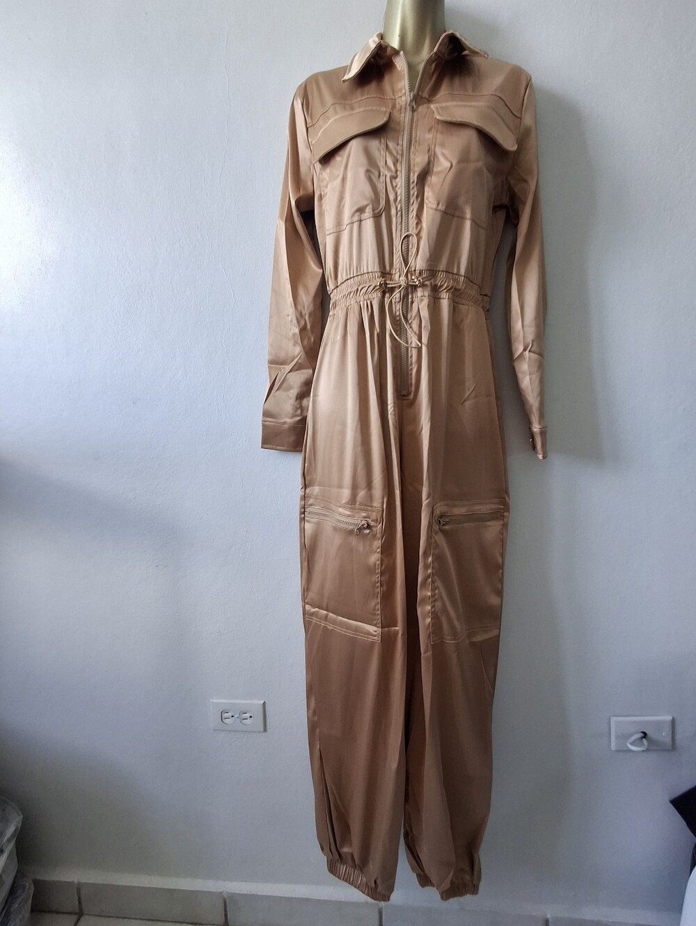 Utility Drawstring Jumpsuit - Tan